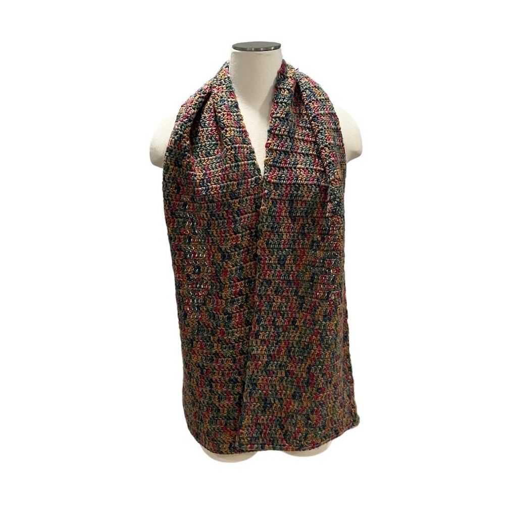 Hand-Knitted Multicolor Scarf Women’s Boho Crochet Festival Party Casual Winter - Picture 3 of 4